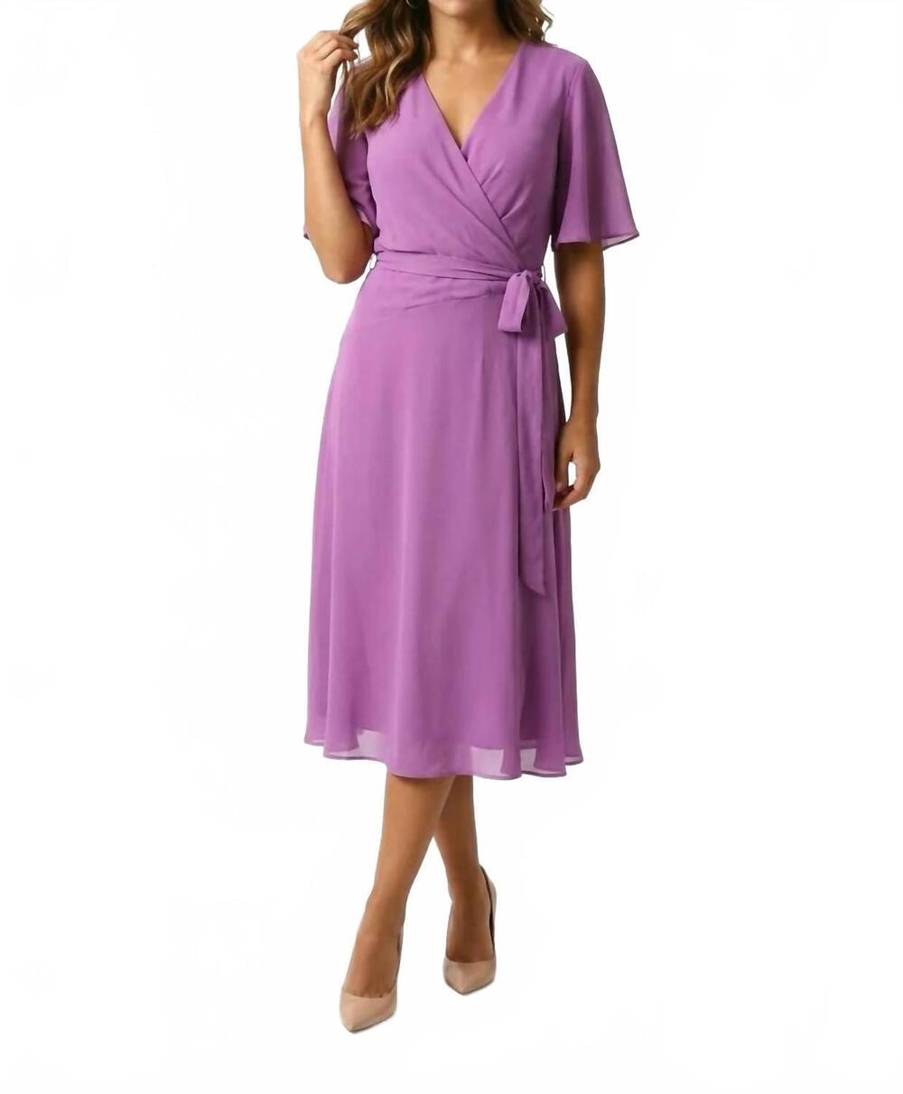 NEW RALPH LAUREN women's chiffon wrap midi dress in purple